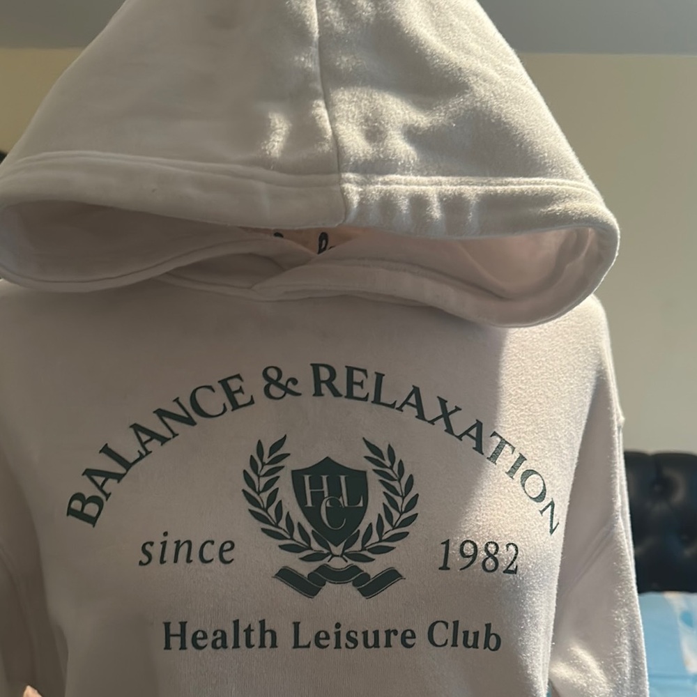 Cream Hoodie with Green Print